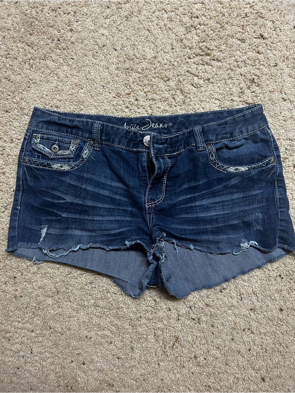 Mossimo Supply Co. Dark Blue Distressed Denim Cutoff Shorts